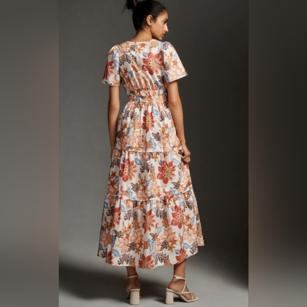 Anthropologie Somerset Maxi Dress XS Floral Boho Flowy Cottagecore Smocked Waist - Picture 4 of 11